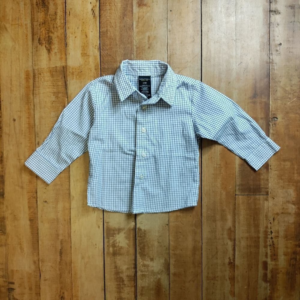Nautica dress shirt 24 months blue button down plaid cotton spring Easter